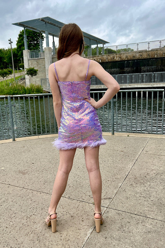 Skylar Lilac Sequin Cocktail Dress