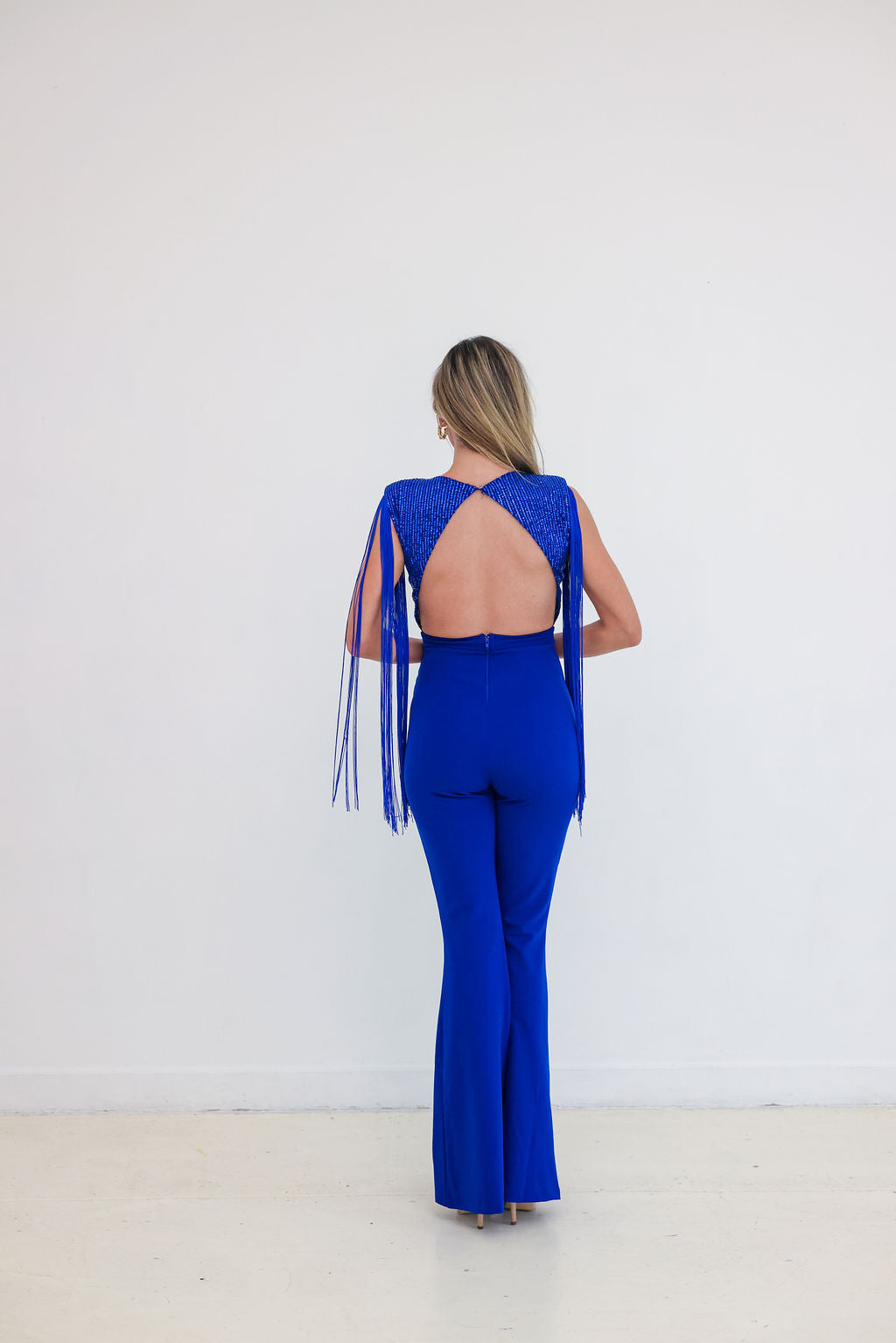 Francesca Royal Blue Sequin Fringe Jumpsuit | Fierce Angels Fashion