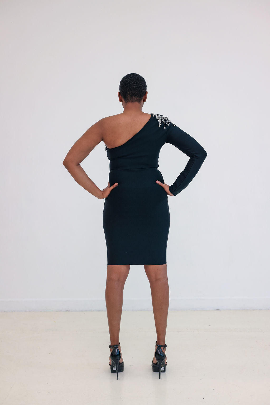black one shoulder bandage dress Aurora