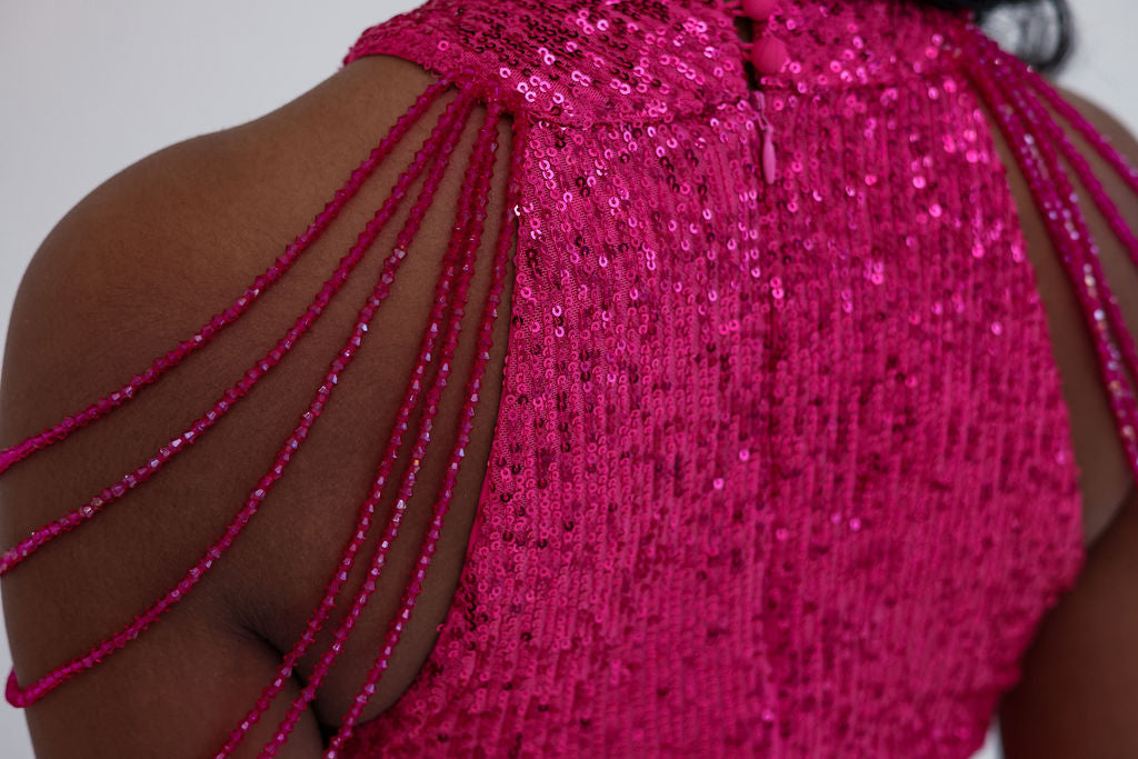 Tia Pink Sequin Halter Dress | Fierce Angels Fashion