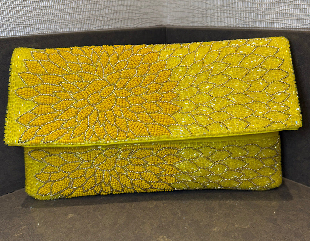 Yellow Queen Beaded Clutch