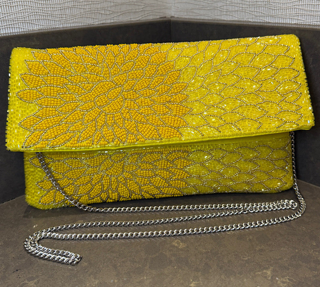Yellow Queen Beaded Clutch